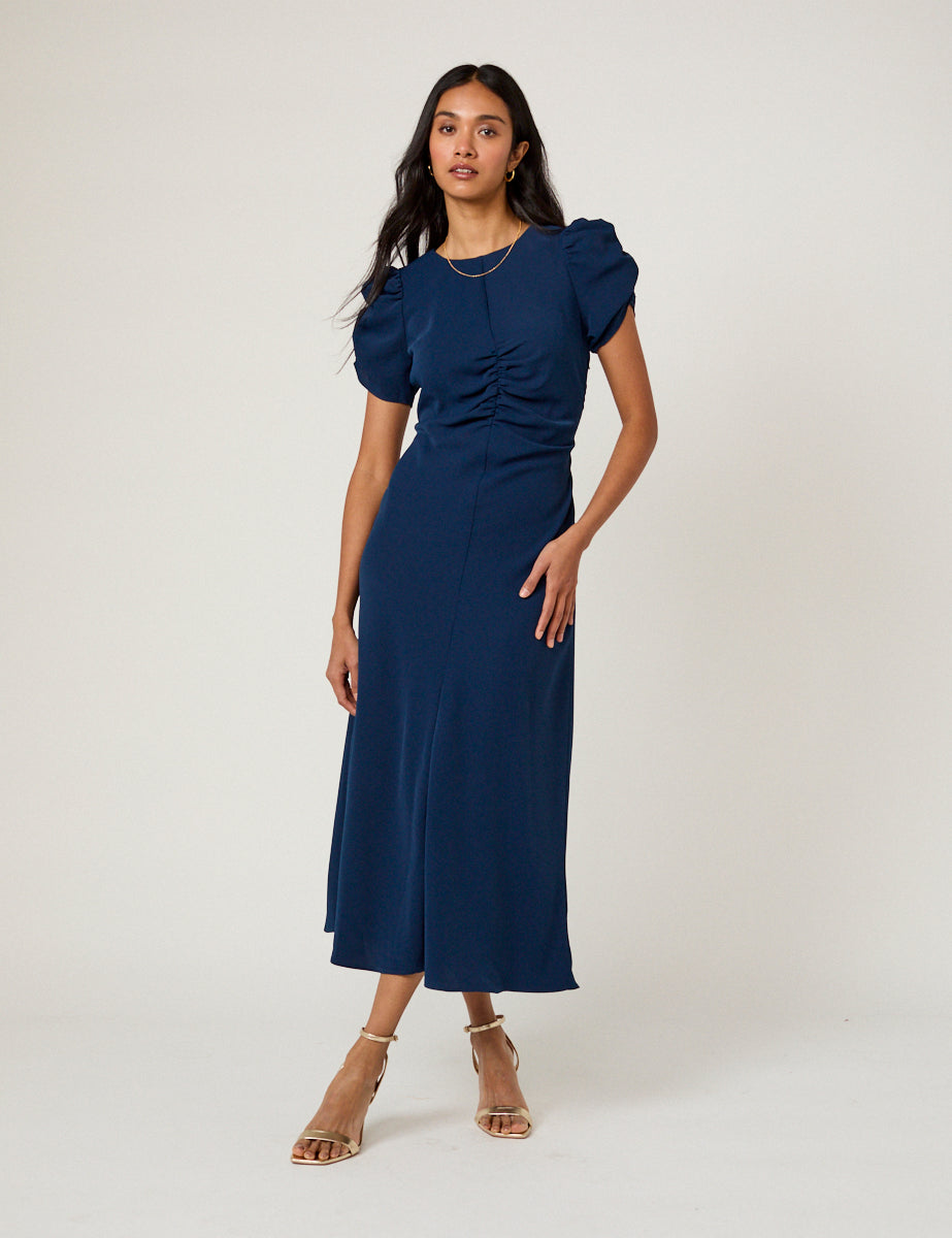 Burgundy Frill Sleeve Layla Midi Dress